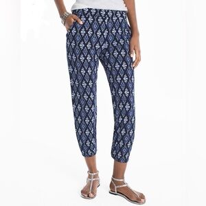White House Black Market Ikat Printed Knit Crop Jogger Style Pants Blue Size M/L